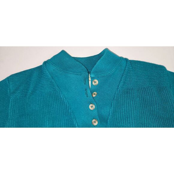 Vintage L.L. Bean Green 100% Cotton Quarter Button Henley Knit Sweater Sz M - Picture 4 of 7